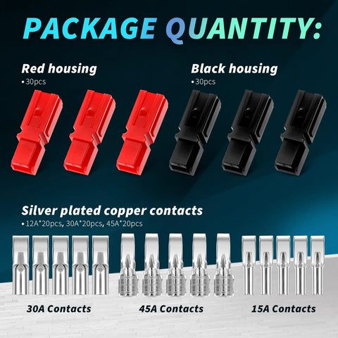 120 Piece Power Connector Kit With Quick Disconnect Battery Terminals 15A 30A 45A Assortment Red And Black Shells
