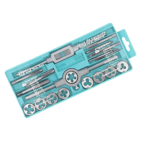 High Performance Metric Tap And Die Set With 60HRC Hardened Steel For Perfect Thread Repair On Metal And Automotive Parts. Ideal For DIY Garage Mechanics And Hard Use Projects Needing Durable Hacks In Your Toolbox Today. in teal case, M3-M12