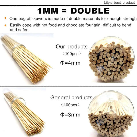 The Real Deal Natural Bamboo Skewers For Backyard Barbecue And Roasting Marshmallows 4mm Thick Solid Round Shape in a jar.