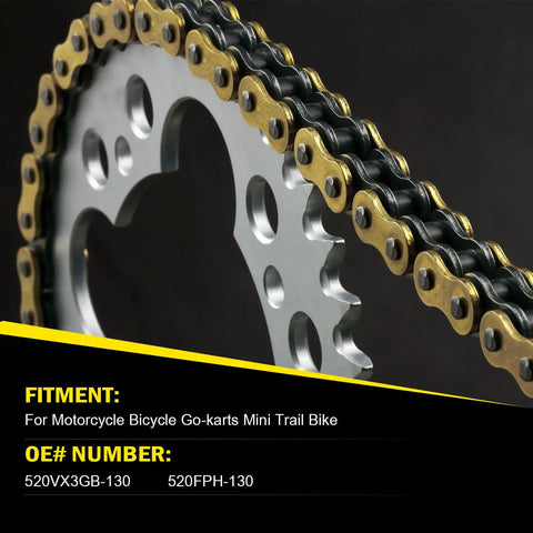 Close-up of 520 X Ring Drive Chain 130 Links With Master Link For Motorcycle Go Karts Mini Trail Bike And Bicycle in focus
