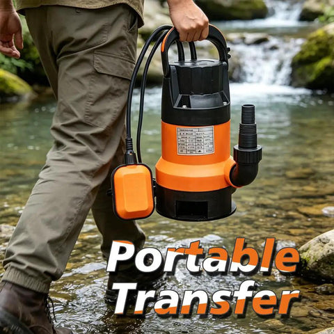 Powerhouse 0.5HP 110V Submersible Utility Pump for easy water transfer in outdoor settings, lightweight and portable.