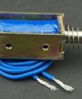 5N 12V DC Push Pull Open Frame Solenoid Electromagnet With Built In Mounting Board Miniature Spring Loaded Actuator For ATM Machines Vending Heavy Duty Industrial Use, open-frame with blue wires