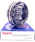 High Grade Spherical Roller Bearing 22209 EXQW33 C3 dimensions 45x85x23mm on branded packaging, ideal for heavy duty pumps.