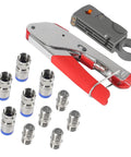 Coax Cable Crimping Tool Kit With Stripper And Universal Compression Tool Includes 5 RG6 F Type Connectors for DIY Installation
