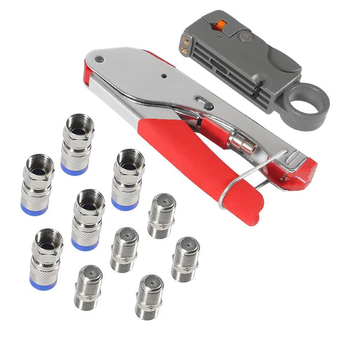 Coax Cable Crimping Tool Kit With Stripper And Universal Compression Tool Includes 5 RG6 F Type Connectors for DIY Installation