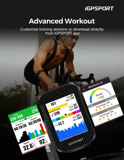 Cyclist using BSC300T Wireless Bike Computer GPS With Two Point Four Inch Touch Screen Offline Maps Off Course Warning And Power Level Display