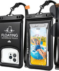 IP68 Floating Waterproof Phone Pouch Two Pack Fits Up To 8.5 Inches With Secure Locking Submersible Case Protecting Your Phone