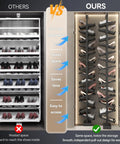 Comparison of shoe storage: Heavy Duty Vertical Pull Out Shoe Rack With Slick Glide Sliding Trays For Hassle Free Casual Kick Keeper Setup And Clutter Free Closet Organized Smart Home Upgrade.