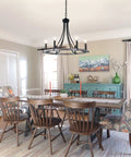 Farmhouse Wagon Wheel Chandelier 20 Inch Black Brown Iron With 6 Lights Round Rustic Kitchen Island Pendant Light over dining table