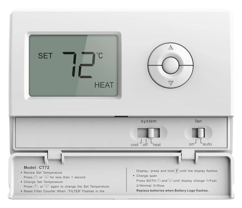 Tamper Proof Thermostat With 72 Degree Lockout For Landlords And Commercial Properties, showing 72 degrees setting