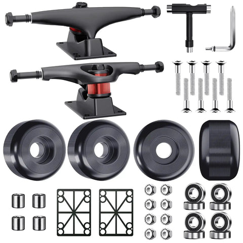Skateboard Trucks And Wheels Starter Kit For 7.75 To 8 Inch Decks With 52mm Wheels ABEC 9 Bearings T Tool Riser Pads And Hardware