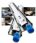 Heavy Duty 10 Inch Ball Bearing Drawer Slides Lockable Full Extension Cabinet Runners with blue pull handle, ideal for RVs and vending machines.