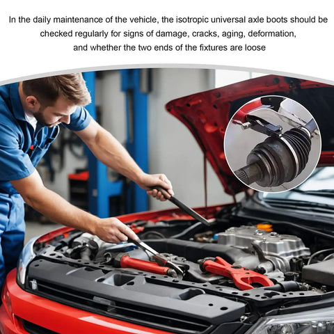 Mechanic working on car with inset of Two Pack CV Joint Boot Kit All In One With Front Axle Boots Silicone Covers Clamps And Cable Ties