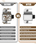 Comparison image of rusted latch before and new 2 Pack Stainless Steel Shower Door Latch Replacement With Rust Proof Tip After
