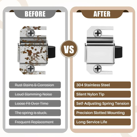 Comparison image of rusted latch before and new 2 Pack Stainless Steel Shower Door Latch Replacement With Rust Proof Tip After