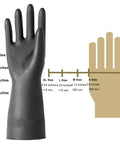Heavy Duty Rubber Chemical Resistant Gloves Crafted For Nitty Gritty Cleaning And Toughest Safety Tasks Featuring Diamond Grip Pattern For Better Control On The Job In Large Single Pair, size L 12.6 inches shown.
