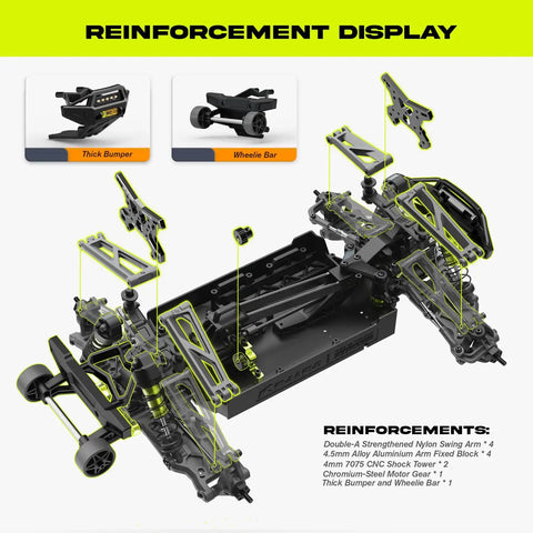 Reinforcement parts display for 1/10 Scale Brushless Beast Mode Fast RC Car For Adults, Off Road Monster Truck, Waterproof 4WD