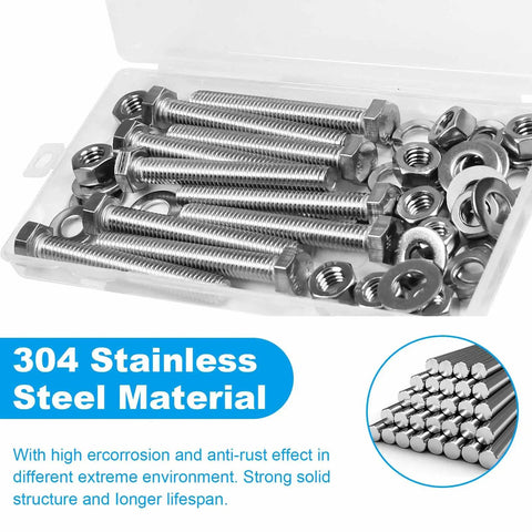 Beefy 20 Sets Heavy Duty Stainless Steel 1/4-20 X 2 Hex Head Screws Bolts Set With Nuts Flat Washers And Spring Lock Washers