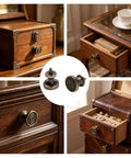 Antique Mini Drawer Knobs And Pull Handles For Dressers Cabinets And Jewelry Boxes With Self Tapping Screws Compact Replacement Furniture Hardware That Gives Your Space A Slick Vintage Makeover Today, displayed on drawers.