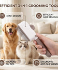 Check Out This Awesome Pet Grooming Kit With A Smooth Self Cleaning Deshedding Brush Rotating Knob And Multi Metal Comb For Fast Fur Removal On Long Or Short Haired Pups Without Any Mess, 3-in-1 brush