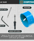 3-inch bi-metal hole saw kit with blue cutter, arbor and pilot drill with hex key