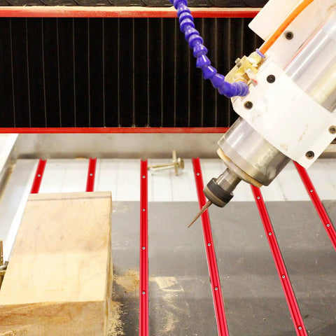 CNC machine using Six Piece Red Aluminum T Track Set For Woodworking With Screws Pro Grade Universal Double Cut Profile T Rail