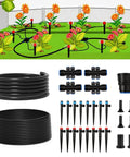 100Ft Drip Irrigation System Kit With Quick Connect For Easy Install Garden Watering components displayed on white background