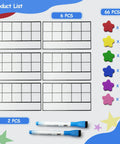 Magnetic Ten Frame Set 74 PCS for Kids Ages 5 to 7 with counters, ten frames, and markers displayed separately.