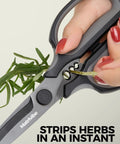 Heavy Duty All Purpose Kitchen Scissors With Ultra Sharp Blade And Power Curve Technology For Cutting Herbs Meat Packaging Cardboard And More Go To Ergonomic Durable Handles For Everyday Kitchen Tasks, close-up cutting herbs