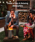 Tabletop Fire Pit With Low Smoke Design for Outdoors and Patio Burns Pellets or Wood Portable Stove in use