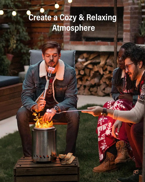Tabletop Fire Pit With Low Smoke Design for Outdoors and Patio Burns Pellets or Wood Portable Stove in use