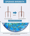 Comparison of three-pronged and four-pronged base for Glass Bird Bath On Metal Stake With Four Pronged Base For Stability Easy Assembly Outdoor Garden Bird Feeder Peacock Style Holds Water Or Bird Seed Attracts Birds To Your Yard Or Patio