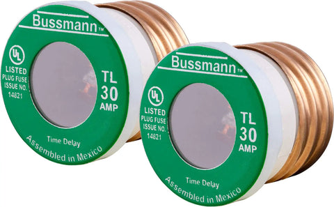Type T TL 30 Amp Time Delay Fuses 2 Pack 125VAC UL Listed for Motorized Appliances, green labeled pair of fuses
