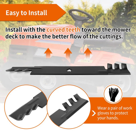 42 Inch Mower Blades For Lawn Tractors Gator Mulching Blades Compatible With Craftsman Husqvarna Poulan Riding Mowers Replace 127843 134149 138971 2 Pack Beefed Up Heavy Duty Performance For A Cleaner Deeper Cut installing instructions.