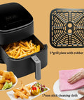 Straight Up Premium Air Fryer Grill Plate For Cosori 6 8 Quart Cookers Boasts Hecka Smooth Nonstick Surface Heavy Duty Crisper Tray Rack Ideal For Crispy Wings And Veggies No Sweat Dishwasher Cleanup Daily with rubber feet.
