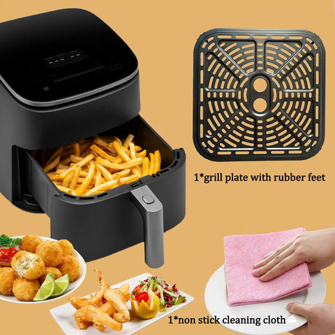 Straight Up Premium Air Fryer Grill Plate For Cosori 6 8 Quart Cookers Boasts Hecka Smooth Nonstick Surface Heavy Duty Crisper Tray Rack Ideal For Crispy Wings And Veggies No Sweat Dishwasher Cleanup Daily with rubber feet.