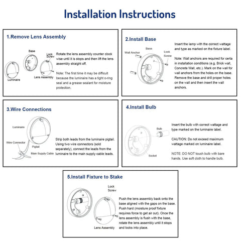 Installation instructions for Low Voltage 2W G4 LED Deck Lights With Replaceable Bulb 3000K 180 Lumen Bronze Aluminum Outdoor Landscape.