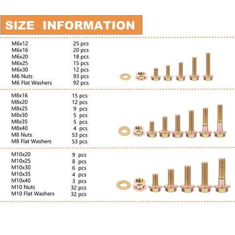 Beefy Metric Flanged Bolts And Nuts Kit Grade 8.8 High Tensile Steel M6 M8 M10 Hex Flange Bolts Screws size chart