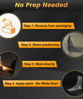 No Prep Needed guide showing steps to use Twenty Pack Heavy Duty Weld On Gusset Plates Quarter Inch Thick Half Inch Holes A572 Steel.