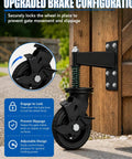 Hefty Black Fence Gate Rollers With Secure Locking Brake, 600 Pound Rock Solid Anti Sag Setup For Metal Tubes And Wood Gates, Silent Dual Ball Bearing Smooth Operator Glide with upgraded brake configuration.