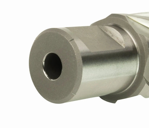 Weldon shank for Job Site Ready Magnetic Drill Press with clean hole cutting design for thick steel.