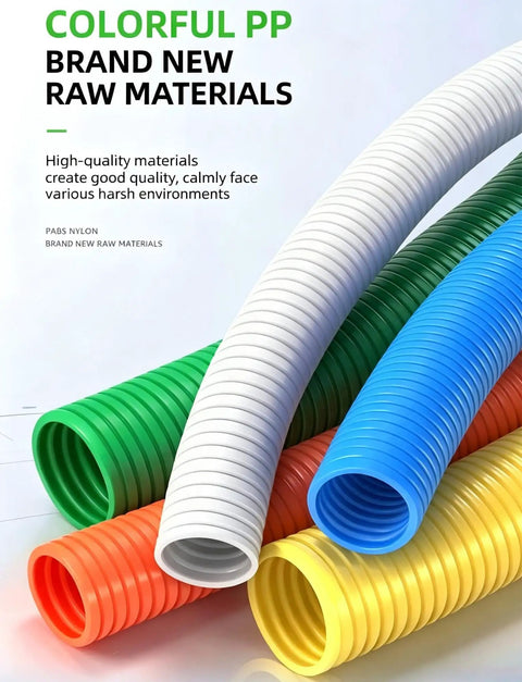 Heavy Duty Polypropylene Conduit For Flexible Cable Raceway With Flame Resistant Cover, colorful tubes stacked.