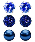 Blue Stud Earrings Set For Women, Three Pairs Featuring Sparkling Cubic Zirconia Rhinestones, Luminous Faux Pearl, And September Birthstone Bling, Stainless Steel Posts, Hypoallergenic, Perfect For Daily Wear Or Parties, blue stones