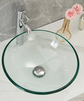 Round Tempered Clear Glass Bathroom Vessel Sink Basin With Faucet And Pop Up Drain Modern Minimalist Vanity Accent Bright Clear Glass