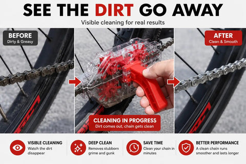 Easy To Use Bike Chain Cleaner Tool With Transparent Design For Real Time Cleaning And A Quick Release Handle For Fast Install in use