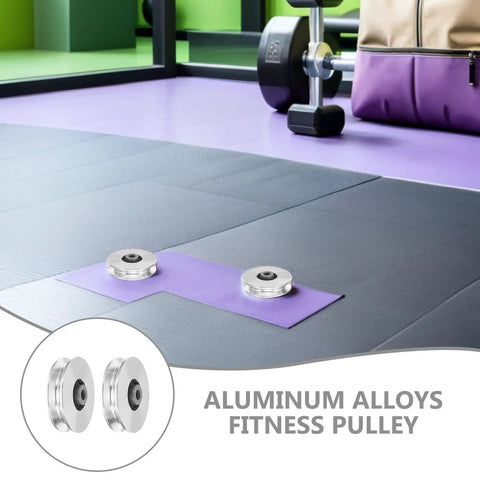 Aluminum Pulley Wheel Set 2pcs For Cable Machines 75mm Silent Bearing Rope Roller For Home Gym Pulleys Heavy Duty Weight Lifting Attachments Fitness Equipment Upgrade, silver alloy pulleys on mat