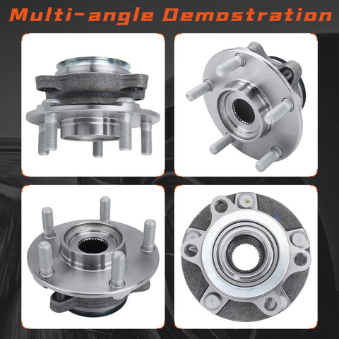 Front Wheel Hub And Bearing Assembly With ABS For Nissan Rogue 2008 2013 2014 2015 Rogue Select And Sentra 2007 2012 5 Lug Replacement Kit 513298 Durable Easy Install For DIY And Pros, multi-angle view showing hub design, steel material, 5 lug configuration, and sealed bearing.