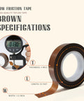 High Performance Real Smooth Glide Felt Tape Two Roll Brown Self Adhesive Low Friction Drawer Slide Strips with thickness gauge and specs.