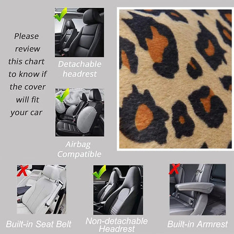 Leopard Cheetah Print Car Seat Covers Full Set With Steering Wheel Cover And Two Seat Belt Pads Universal Fit compatibility chart.