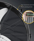 Close-up of Heavy Duty 48 Inch Industrial Floor Fan air circulator showing protective net gap and aluminum blades.